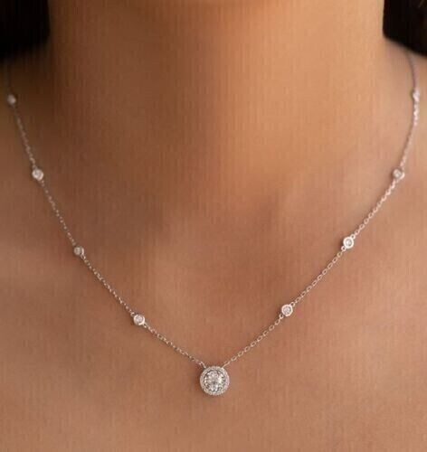 Precioso Collar de Tenis 3 CT Diamante Simulado 18 pulgadas Blanco Real Plata 925 - Imagen 4 de 8