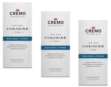 Cremo Cologne For Men, Blue Cedar & Cypress 3.4 Fl. Oz. - Pack of 3