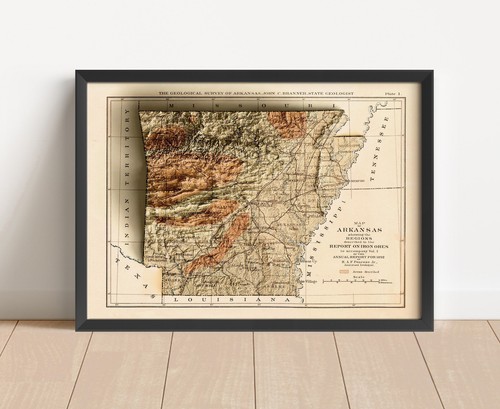 Mapa de Arkansas, mapa de alivio 2D de Arkansas, mapa vintage de Arkansas - impresión plana 2D - Imagen 4 de 7
