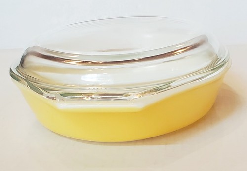Vintage Pyrex gelb 1 1/2 QT geteilt Kasserolle Backform mit Glasdeckel - Bild 4 von 12