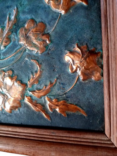 Copper Floral Flower Etching Hammered Art 10 x 12" Wood Framed Engraving - Photo 6 sur 7