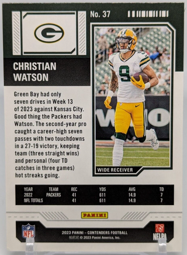 🏈2023 Panini Contenders - #37 Christian Watson Red Game Ticket- Packers🏈 - Picture 2 of 3