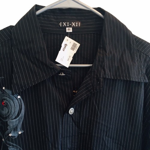 Men Luxury Brand STASH Diamond Dragon Rhinestones Fashion Gothic Dress Shirt 4XL - Picture 8 of 13