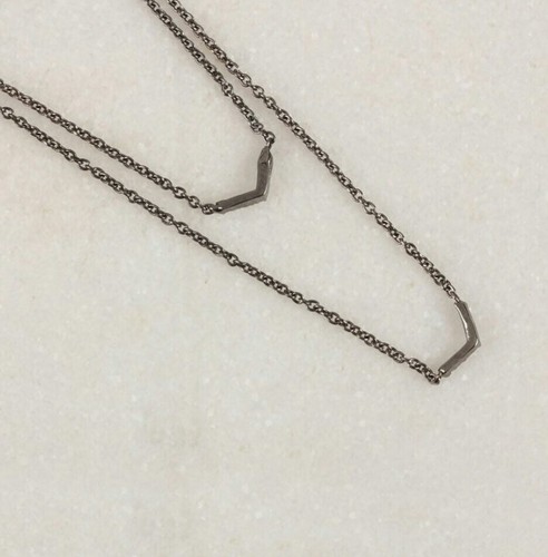 14K Solid Gold Diamond Double Layered Chain Necklace Black Rhodium Gold Jewelry. - Picture 23 of 24