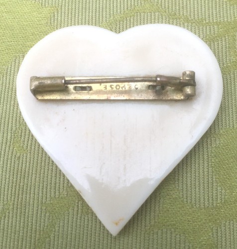 Broche corazón celuloide tallado AMANTES ART DECO FRANCÉS AÑOS 20~YOU&ME/FLORES/AVE - Imagen 3 de 7