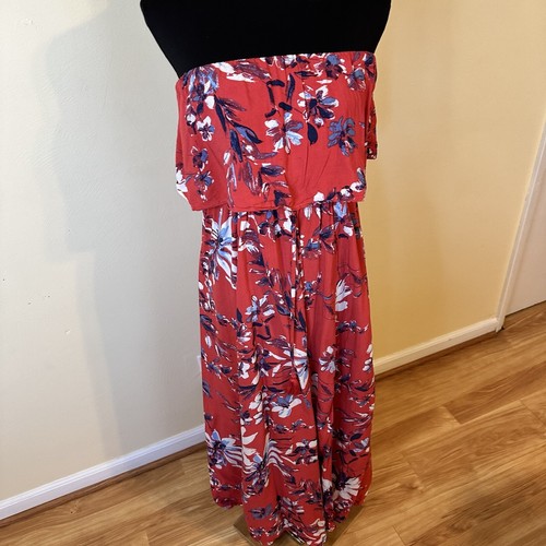 Japna Womens Pink Maxi Dress Medium Topless Tropical Floral Strapless Resortwear