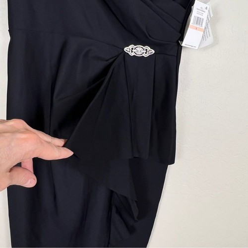 Alex Evenings langes schwarzes Abendkleid Stretch Strass Rüschenkleid 2 neu mit Etikett - Bild 5 von 13