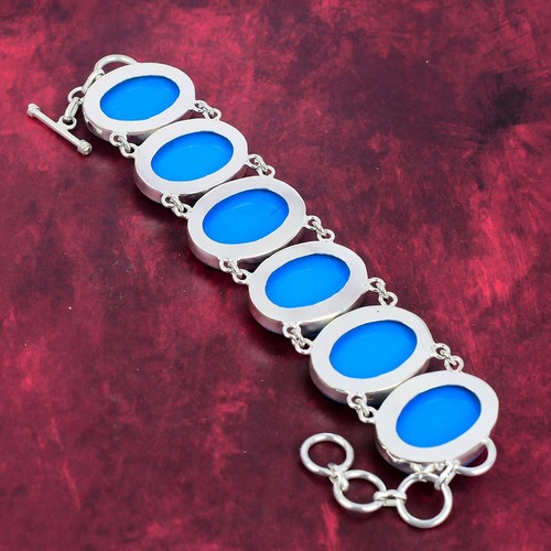 Sleeping Beauty Turquoise Gemstone Handmade 925 Sterling Silver Bracelet Jewelry - Picture 6 of 6