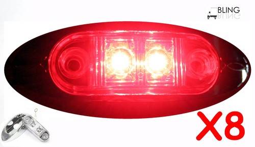 8 Red Oval 2" Clearance Fender Side Marker LED Surface Mount Light Truck Trailer - Picture 7 of 7