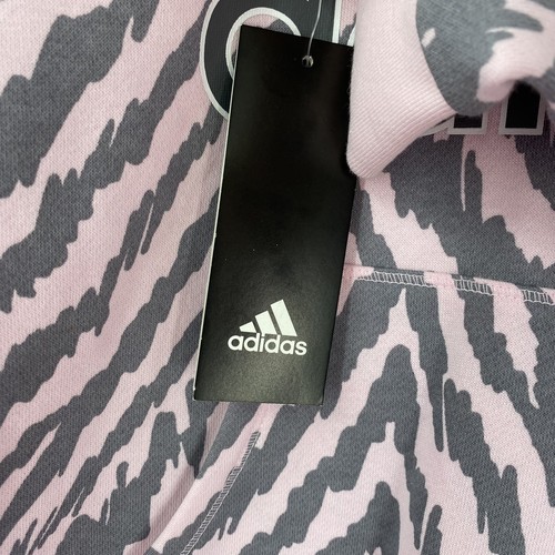 NUEVO CON ETIQUETAS Adidas Niñas Sudadera con Capucha Med 10/12 Rosa y Gris Estampado Cebra - Imagen 5 de 6
