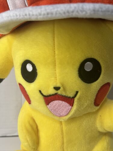 Pokemon Pikachu Plush w/ Ash's Hat 10" Stuffed Animal Toy Yellow TOMY 2016 - Picture 3 of 12