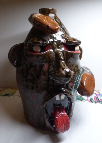Vintage Artist MIKE LEDFORD NC Primitive/Folk Art Pottery Clay SNAKE FACE JUG - Picture 9 of 14
