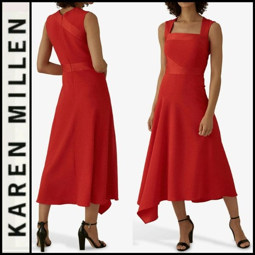 ๐๐$470 Abito da cocktail Karen Millen ROSSO drappeggiato senza maniche midi party ~ 8 M3020 - Foto 3 di 9