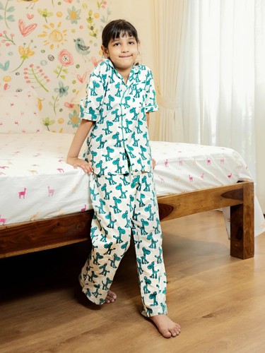 Printed Button Down Shirt & Pajama Kids Set with Half Sleeve Kids Designer Wear - Picture 3 of 3