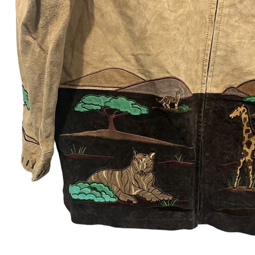 The Quacker Factory Suede Jacket Women Size L Safari Elephant Giraffe Barn Style - Picture 3 of 15