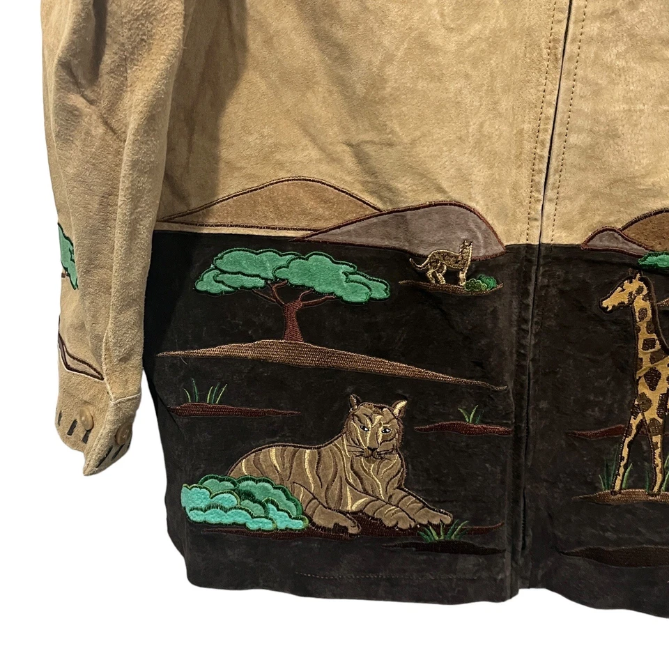 The Quacker Factory Suede Jacket Women Size L Safari Elephant Giraffe Barn Style - Image 3 of 4