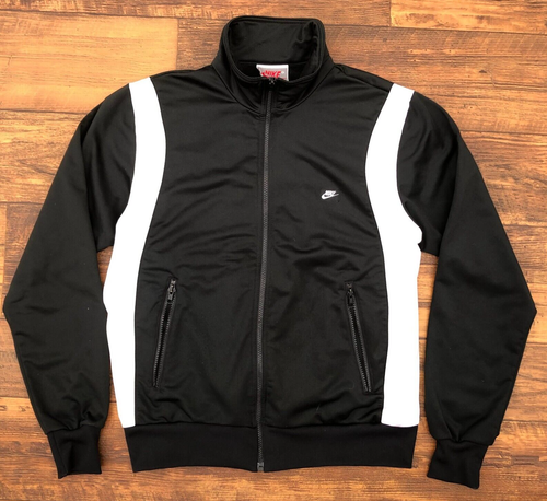 Vintage 80s 90s Nike Mens Gray Tag Track Jacket Warm Up L Satin Black White - Picture 9 of 9