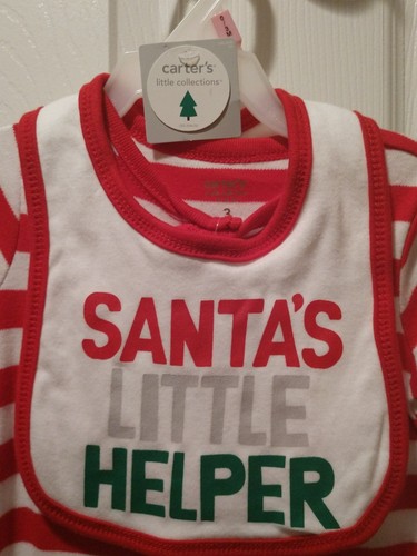 Carters Santa's Little Helper Footed Bodysuit & Bib Set 3 Months Red/White - Picture 3 of 3