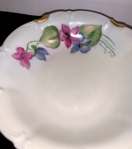 Hutschenreuther Selb signiert rosa Blumen handbemalt Beere Dessertschale Bavaria - Bild 3 von 12