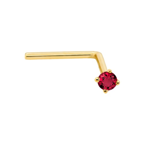 Solid 14kt Gold 22G L-Shape Stud Ruby Gemstone L-Bend Nose Ring Stud - Picture 4 of 8