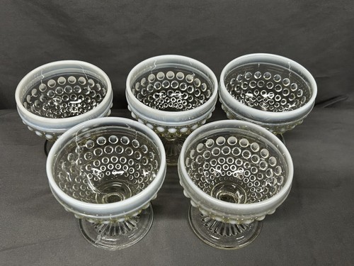 moonstone hobnail champagne sherbert glass opalescent rim set 5 Desert - Picture 4 of 5