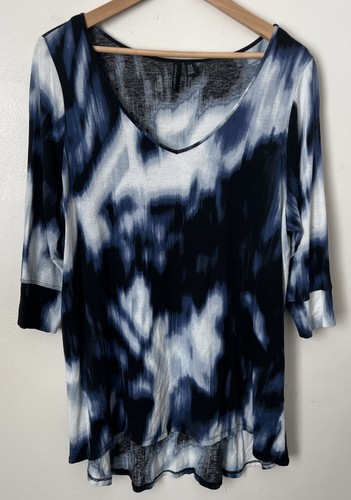CYNTHIA ROWLEY Spring Summer BOHO Blue Tie Dye Tee Shirt Top 1X Travel Packable