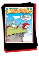 12 Funny Christmas Cards Pack (1 Design, 12 Cards) - Reindeer Can Fly B5802