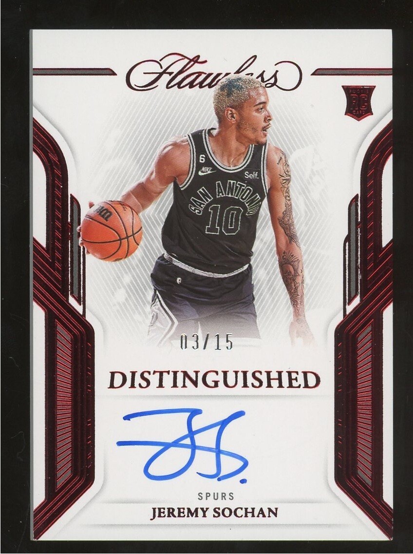 2022-23 Flawless Distinguished Ruby Jeremy Sochan RC Rookie On Card AUTO 3/15