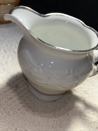 Walbrzych Bone China Creamer, Poland Raised Scrollwork Silver Gilding - Picture 5 of 6