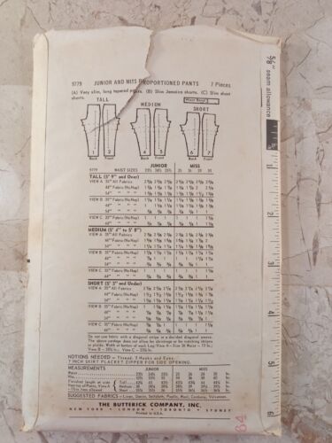 BUTTERICK 9779 Sew VTG 60s UNCUT Jr Proportion Pants Shorts High Waist 24.5" - Picture 3 of 9