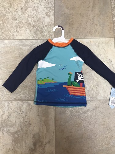 Cat & Jack 2t Boy Rash Guard Swim Shirt Dino Pirate New