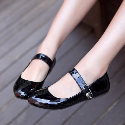 Ladies Womens Mary Janes Casual Flat Round Toe Court Pumps Strap Shoes Plus Size - Afbeelding 1 van 20