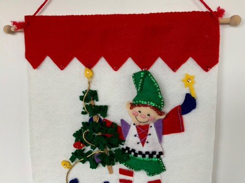 Christmas Wall Hanging Felt Handmade Santa Reindeer Elf Trees Embroidery 30” - Picture 9 of 21