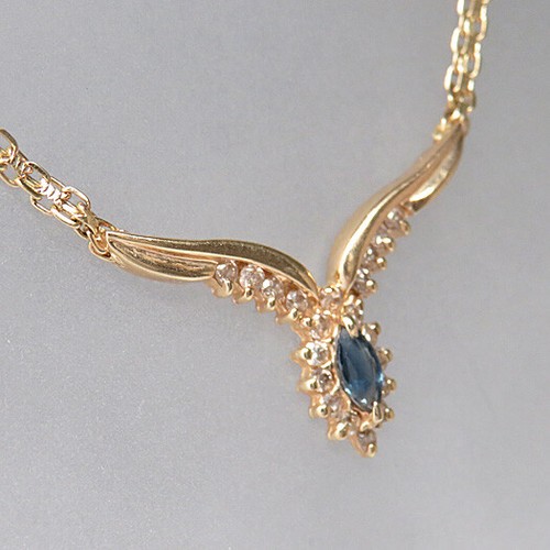Kette Collier mit ca. 0,19ct Brillant und ca. 0,20ct Saphir in 585/14K Gelbgold - Picture 4 of 5