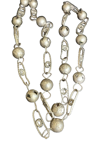Vintage Mexican Wedding Necklace Links Silver Tone Openwork Filigree Guatemalan