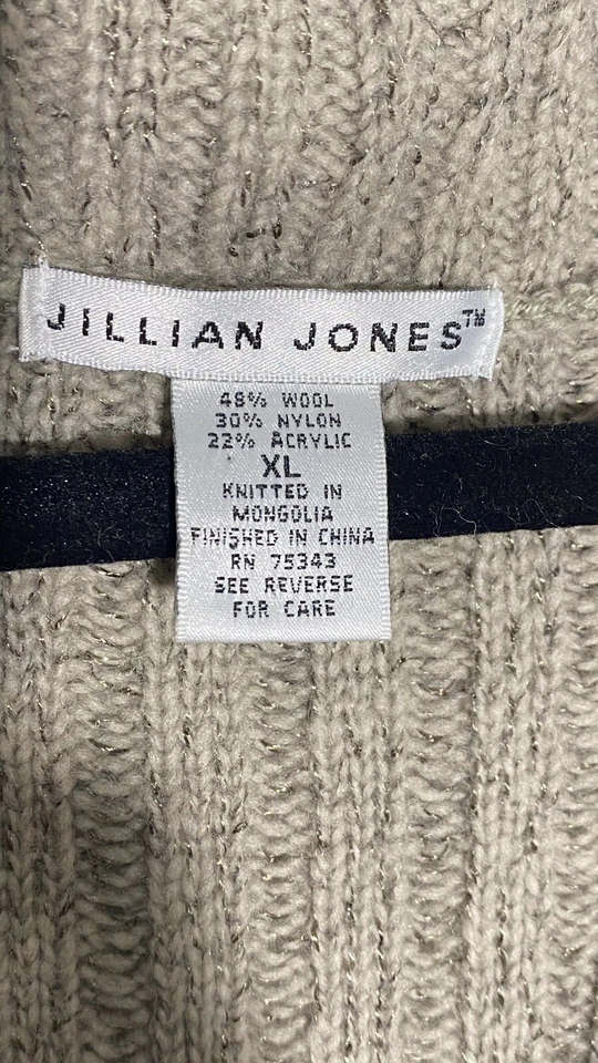 Cárdigan plumero suéter Jillian Jones talla XL línea larga beige tejido a mano abotonado Foto 4 de 4