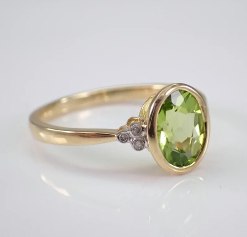 1.10Ct Oval Cut Lab-Created Green Peridot Wedding Ring 14K Yellow Gold Plated - Picture 5 of 10