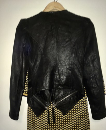 ITALIAN LEATHER BIKER JACKET, STATEMENT ASYMMECTRIC CUT MULTI ZIPS STUNNING! 8!! - Picture 2 of 4