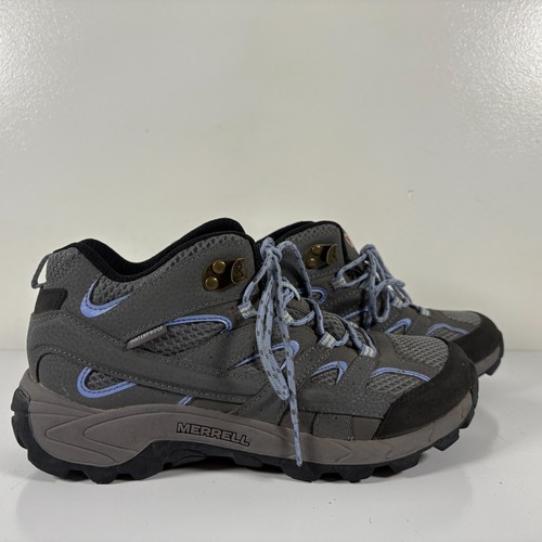 Merrell Moab 2 Shoes Kids Size 5.5 Grey Blue Hiking Leather Waterproof - Picture 3 of 6