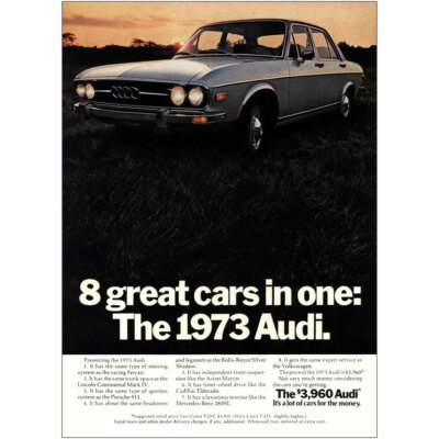 1973 Audi: 8 Great Cars In One Vintage Print Ad