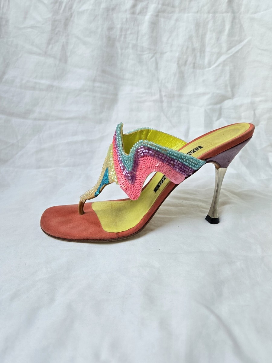 CLAUDIO MERAZZI Vero Cuoio Made in Italy Suede Beaded Sandal Heels Size-36