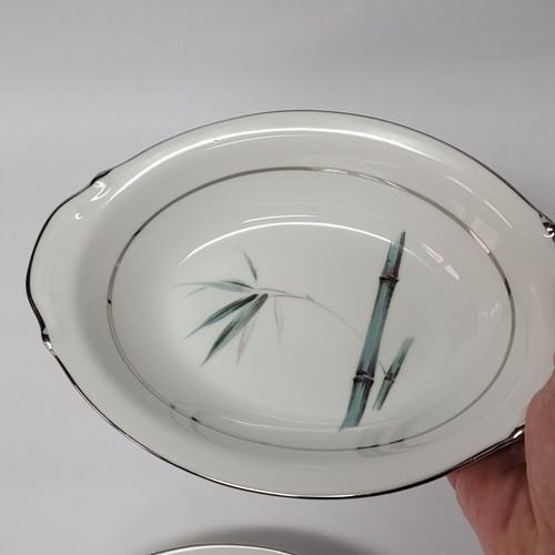 2 Yamaka Mandarin Oval Vegetable Bowls Bamboo Silver Rim 10" Serving Bowl Set - Picture 8 of 8