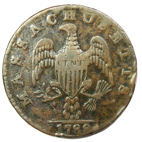 1788 Massachusetts Cent Colonial Copper Coin 1C - Rare Early Colonial Coin! - Picture 2 of 2