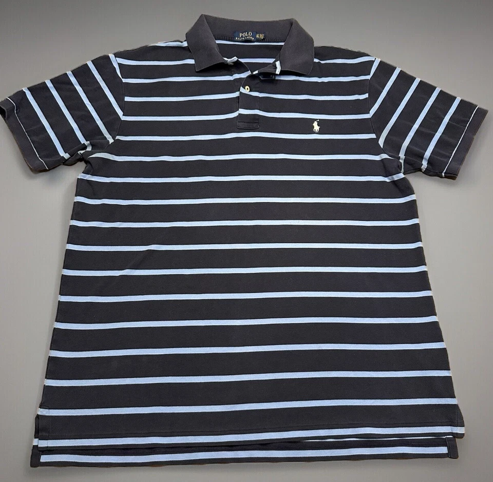 LEER Polo Ralph Lauren Azul Rayas Tacto Suave Polo Hombres XLT TALL Corto Slv Foto 3 de 4