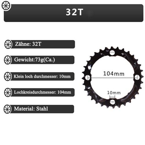 Fit Shimano/SRAM 22-44t Fahrrad Kettenblatt Mountain Bike 64/104BCD 3x10S Ritzel - Bild 16 von 19