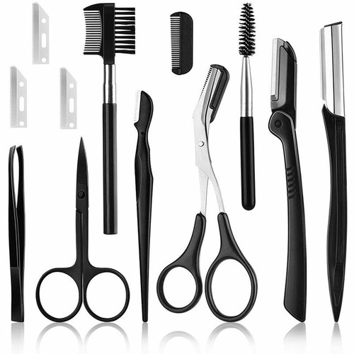 11pcs/set Eyebrow Grooming Tool Kit Stencil Scissors Tweezer Razor Comb Trimming - Bild 5 von 19
