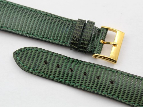 Nouveaux Bracelets En Cuir De Lézard Vert Brillant Boucle En Acier Fait Main - Bild 4 von 10
