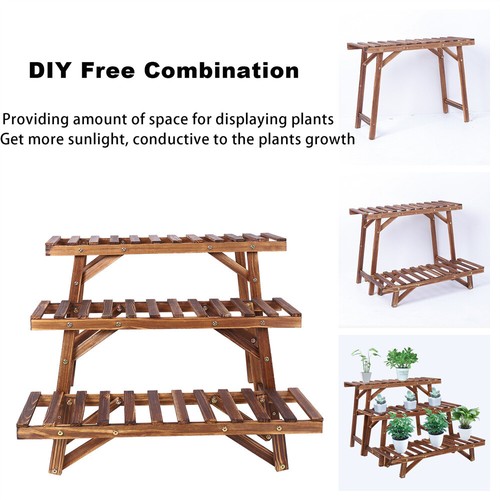 3PCS Wood Plant Stand Ladder Bench Flower Shelf Planter Organizer Entryway Yard - Picture 9 of 12