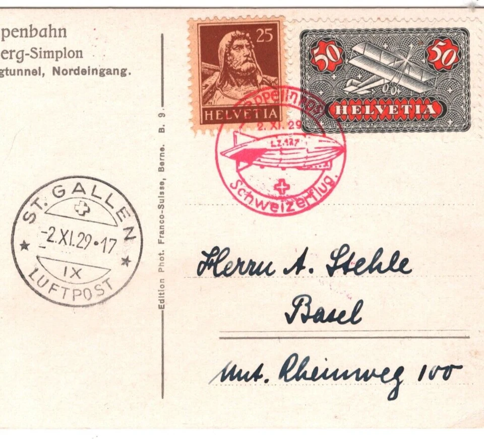 SWITZERLAND GRAF ZEPPELIN Air Mail 1930 Card 1st Landing *St Gallen* Basel KZ2 - Image 4 of 4