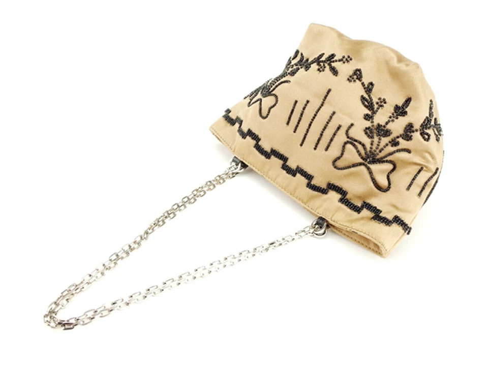 Valentino Garavani Ladies Satin Beads Party Bag Pouch Brown Black Used - Image 4 of 4